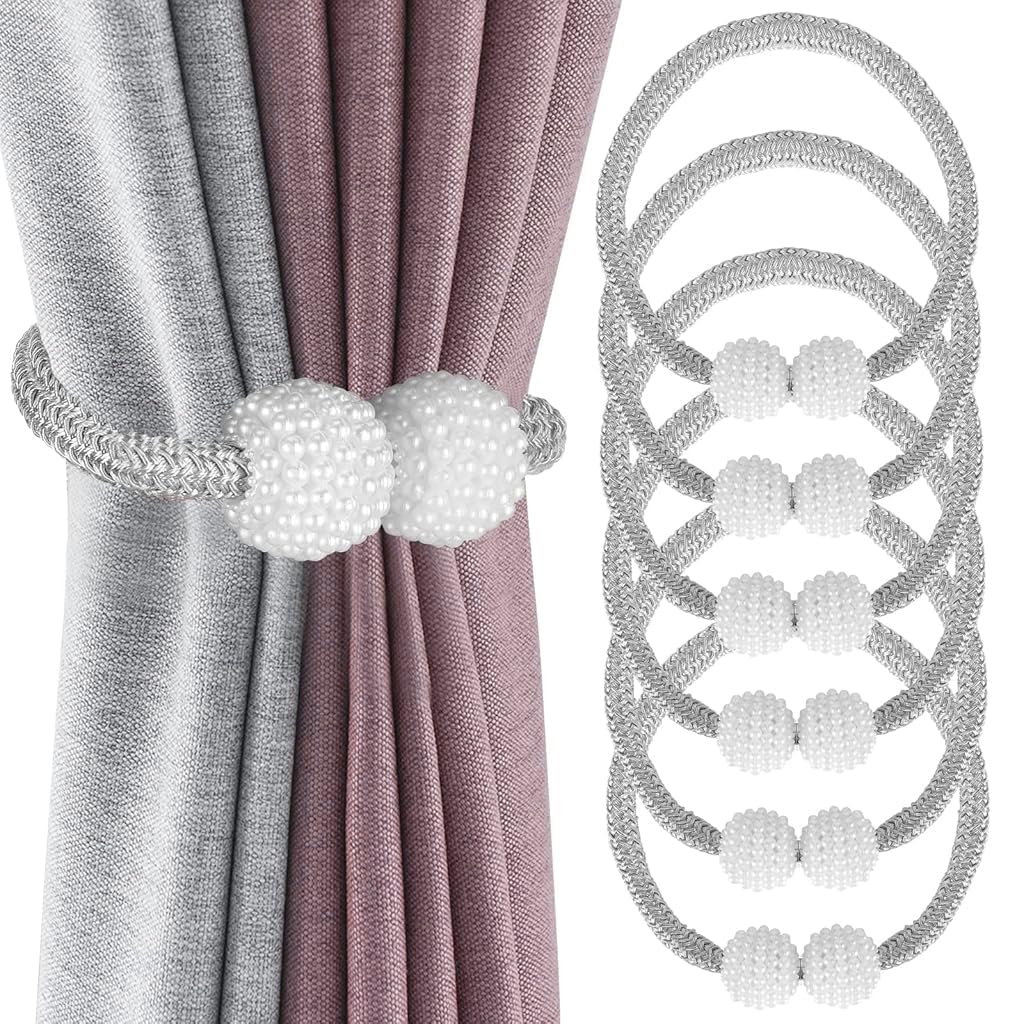 ZIBUYU 6Pcs Magnetic Curtain Tiebacks Curtain Clips Rope Curtain Holdbacks Curtain Pearl Magnetic Head Curtain Tiebacks for Home Office Decoration ZIBUYU 6Pcs Magnetic Curtain Tiebacks Curtain Clips Rope Curtain Holdbacks Curtain Pearl Magnetic Head Curtain Tiebacks for Home Office Decoration